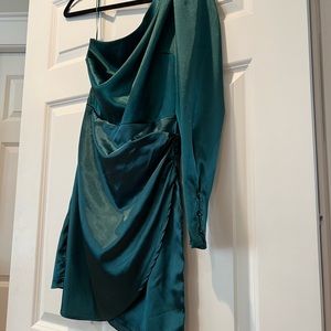 Green silk wedding guest dress